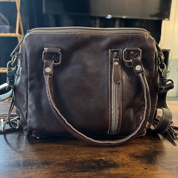 Myra Brown and Cream Fringe Handbag - Picture 5 of 9